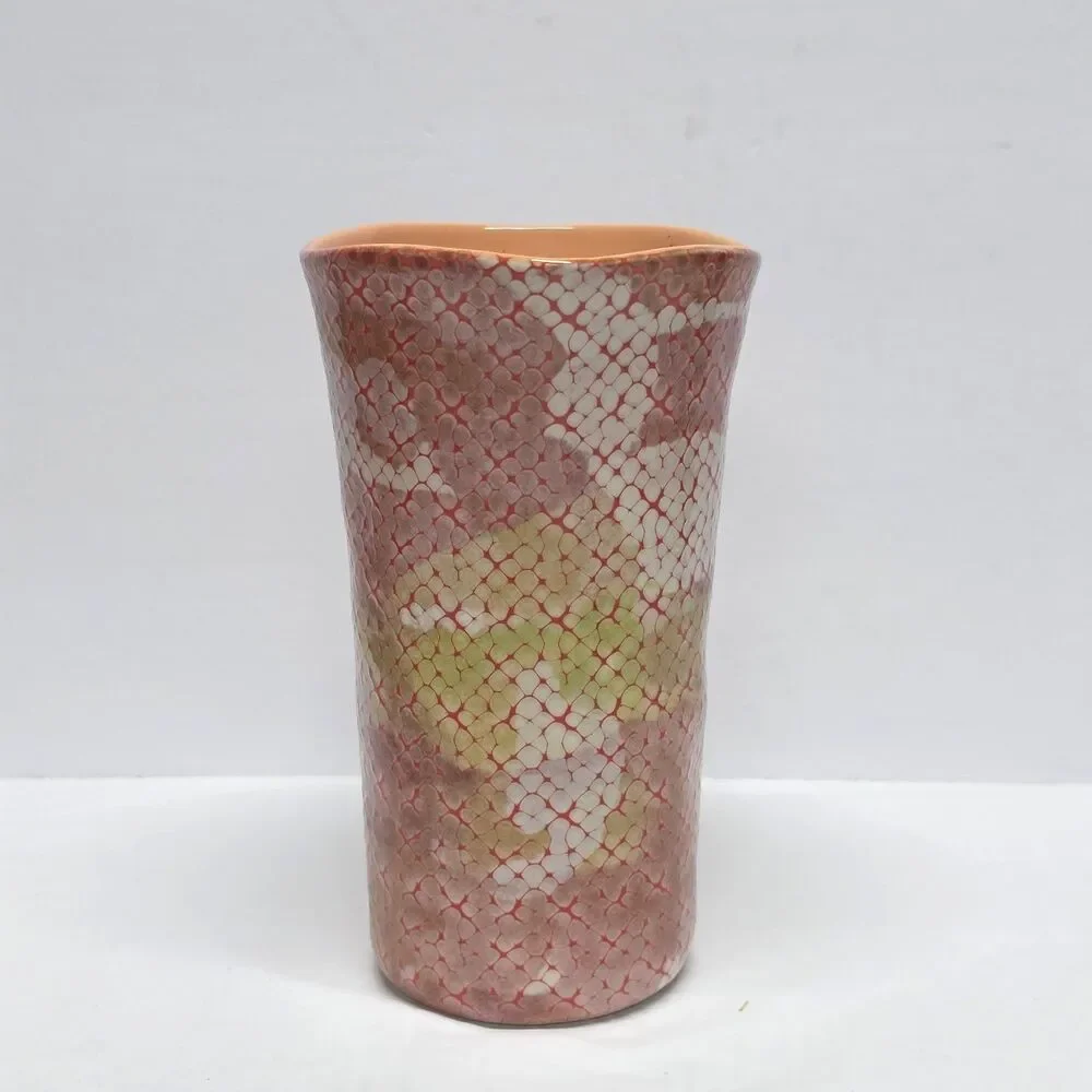 Anthropologie Cora Pitcher Peach Orange Red Honeycomb Stoneware Pottery Retired